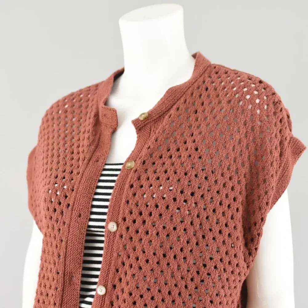 Loft Crochet Short Sleeve Brown Cardigan Women's Medium - Picture 8 of 13